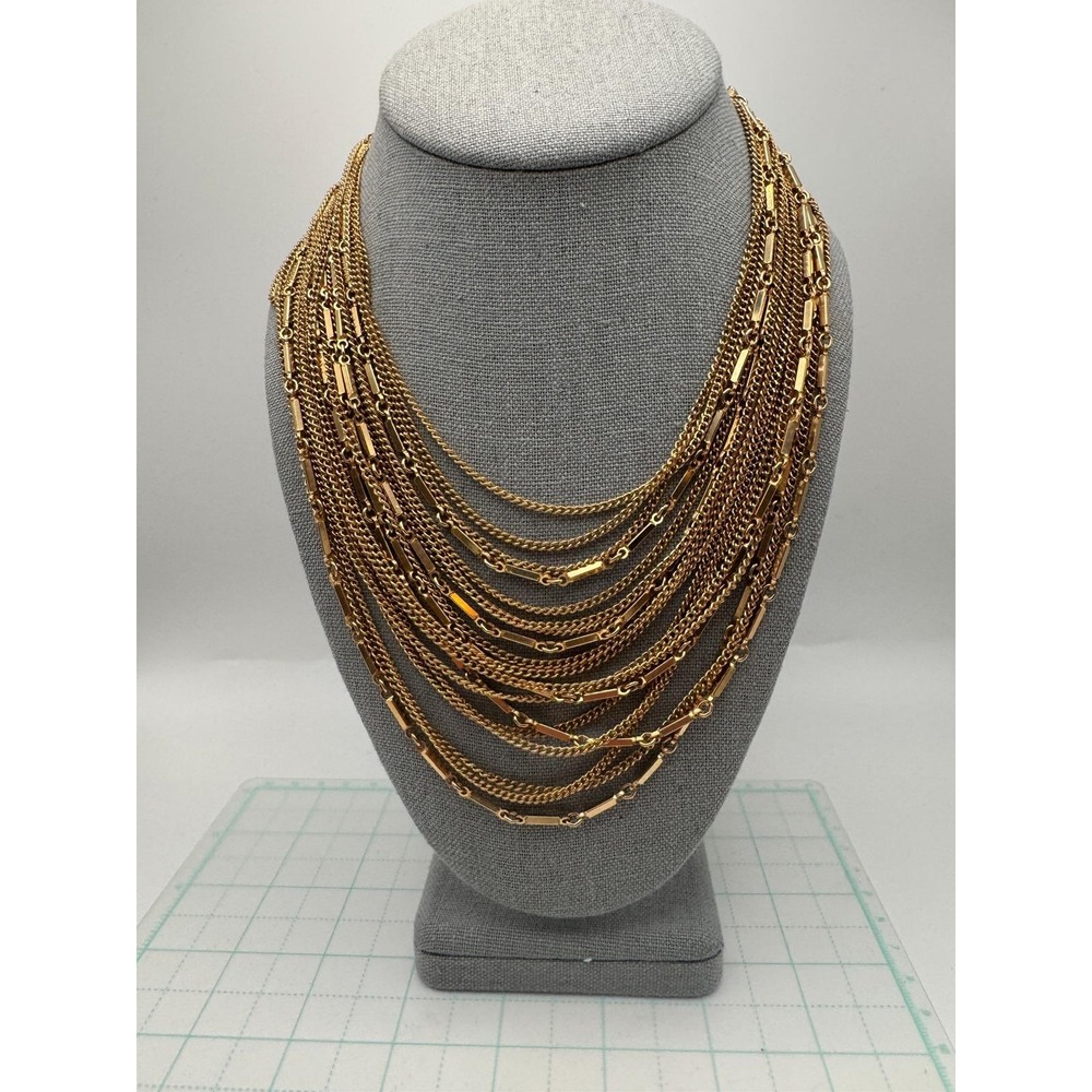 Kramer of New York Vintage Gold Tone Multi Strand Bib Statement Necklace
